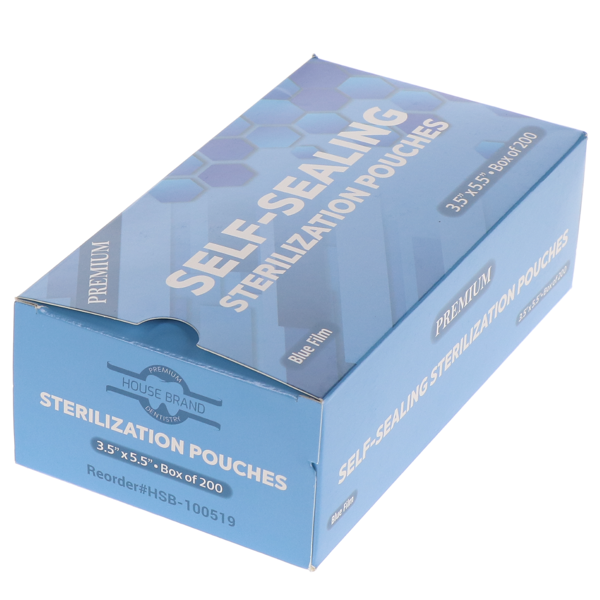 House Brand Dentistry 100519 Self-Sealing Sterilization Paper/Blue Film Pouches 3.50 House Brand Dentistry 100519 Self-Sealing Sterilization Paper/Blue Film Pouches 3.50